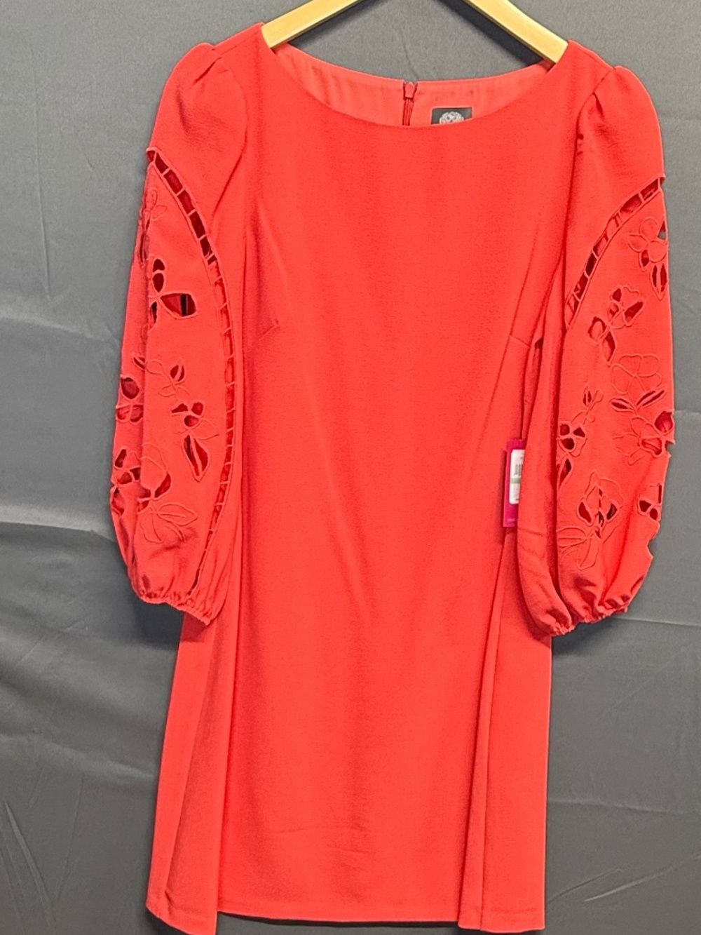 Vince Camuto Coral Pink Laser Cutout Eyelet Puff Sleeve Shift Dress NWT 8 Spring - Picture 2 of 9